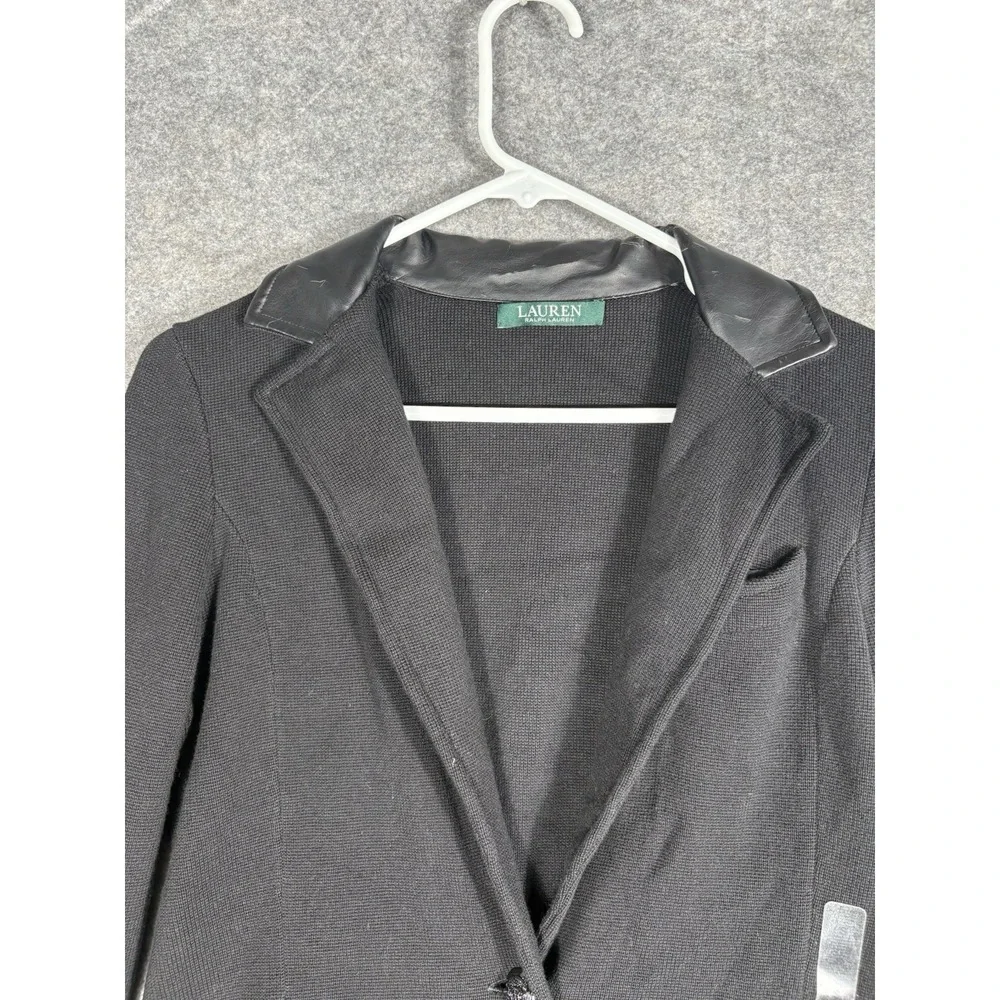Lauren Ralph Lauren‎ Faux Leather Trim Knit Jacket - Small